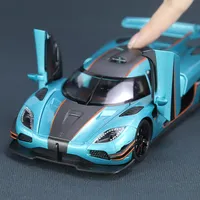 Modèle de voiture de sport en alliage moulé sous pression à l'échelle 1/24 avec portes escamotables à un bouton, interrupteur trois modes, lumières, son et fonction de recul