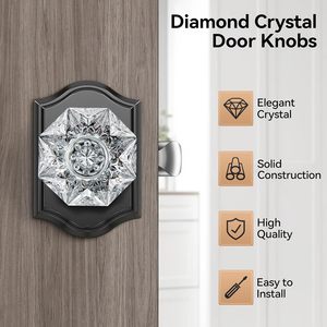 Pomo de puerta de cristal Calzibeno, negro mate, de vidrio diamantado, para puertas interiores de pasillo y armarios, fácil instalación - Product Image 2
