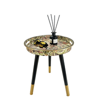 Plateau de service rond en plastique avec bordure dorée, motif rétro Paisley baroque, avec pieds détachables noirs et dorés