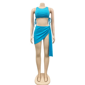 Set Mini gonna da spiaggia aderente in due pezzi a coste - Product Image 4