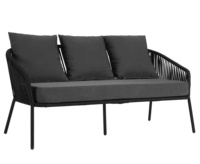 ENSEMBLE DE MEUBLES DE JARDIN 5 PLACES FAUTEUILS NOIR CANAPÉ + TABLE