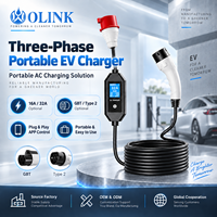 Chargeur EV portable OLINK 11 kW 22 kW 16 A 32 A 3 phases GBT Type 2 avec écran LED de 2,8 pouces pour la recharge à domicile
