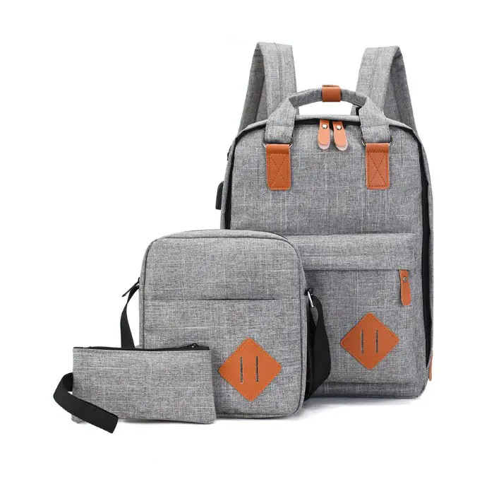 Vente en gros de 3 pièces de sacs à dos scolaires pour adolescents sac de loisirs tendance grande capacité sac étanche pour ordinateur portable en polyester imperméable