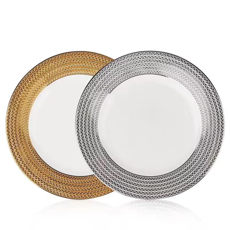 Wedding Banquet Porcelain Dinnerware Dessert Salad Appetizer Dishes Plate Luxury Silver Gold Dinner Plates