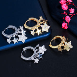 Glitzernde CZ Lucky Star Runde Huggie Creolen mit Charm Women Summer Party Brasilia nischer vergoldeter Schmuck - Product Image 6