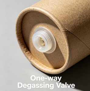 Tube en papier kraft avec valve, emballage cylindrique compatible pour grains de café, parfum personnalisé. - Product Image 4