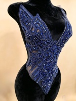 Ocstrade En gros, Applique de corsage en strass bleu roi avec cristaux, pour robe de mariée et de bal