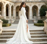 Robe de soirée blazer à manches longues pour femme, robe longue en dentelle blanche grande taille, robe de soirée élégante fendue pour mariage et fête