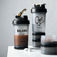 Bouteilles de shaker de sport en plastique personnalisées avec logo, 500 ml, 3-en-1, étanches, sans BPA, pour la musculation