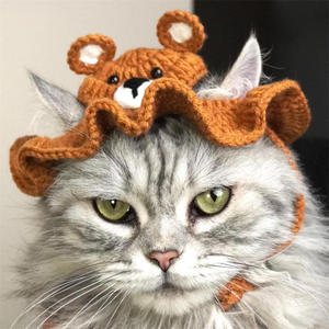 Accessoires pour animaux de compagnie en gros : Bonnet amusant en forme de grenouille de dessin animé, cache-cou et cache-oreilles en crochet, cache-cou tricoté pour chiens Teddy et chats - Product Image 6