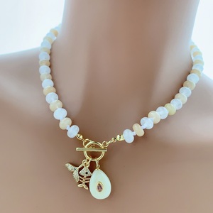 Collier en perles d'agate crème blanche style bohème BD-C6723, pendentif en forme d'arête de poisson, de queue de sirène ou de goutte d'eau, bijou de vacances, cadeau - Product Image 5