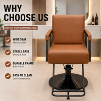 Fauteuil de Salon Hydraulique XFMC en Gros, Chaise de Barbier en Cuir Marron, Chaise de Coiffure avec Cadre en Acier Inoxydable Noir pour Salon de Beauté