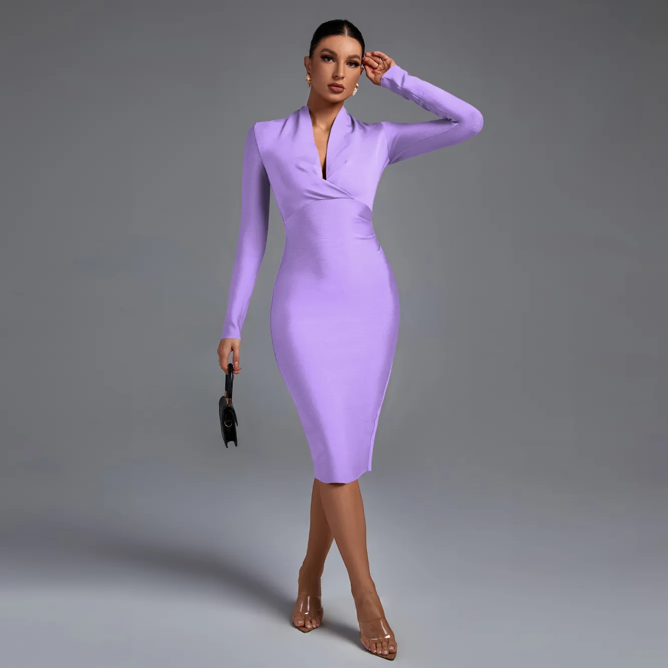 Ocstrade Bandages Dress Long Sleeve Party Dress 2023 New Arrival Fall Winter Sexy Outfits Purple Women Bodycon Cocktail Dresses