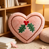 Coussin en peluche Cœur de Noël avec broderie baies de houx, rose, doux, rembourré, décoratif pour la maison, le canapé, cadeau