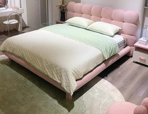 프랑스 크림 스타일 버블 침대, 여자아이들을 위한 핑크 패브릭 소재 공주 침대, 소형 아파트 침실용 더블 키즈 침대 - Product Image 6