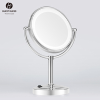 Miroir de maquillage LED rond double face 1X+3X pliable avec support de table pour appartement, hôtel, salle de bain et toilettes