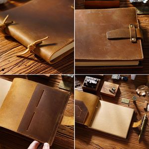 Hot bán tùy chỉnh thiết kế Crazy Horse da handmade Real Crazy Horse chính hãng full grain Da Cuốn Sách bìa máy tính xách tay lưu ý cuốn sách - Product Image 3