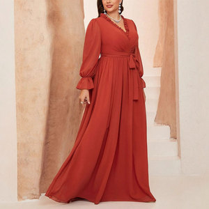 JY-2866 Vestido de Fiesta Largo hasta el Suelo para Mujer, Talla Grande 4XL, Estilo Europeo Popular, Corte en A, Sexy, Cuello en V, Cintura Imperio, Vestido de Noche - Product Image 3