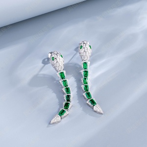 925 Silver Cultivated Emerald Set, Shiny Luxury Party Business Scene, Designer-Style Snake Shape Great Gift for <b>Girlfriend</b> L - Product Image 4