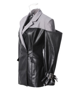 <span class=keywords><strong>Giacca</strong></span> Blazer da <span class=keywords><strong>Donna</strong></span> in <span class=keywords><strong>Ecopelle</strong></span> PU con Patchwork Colorato, Stile Motociclistico e Streetwear, Moda Autunno Inverno - Product Image 4