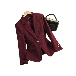 Women's <b>Wool</b> Blazer Reddish <b>Brown</b> Solid Color Long Sleeve Slim Fit Casual Workwear Coat - Product Image 5
