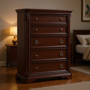 Cassettiera tradizionale a 5 cassetti in legno massello di mogano, mobile da camera da letto - Product Image 2