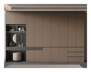 Système de dressing moderne en <span class=keywords><strong>bois</strong></span> de <span class=keywords><strong>noyer</strong></span> avec porte en verre et éclairage LED pour chambre à coucher - Product Image 4