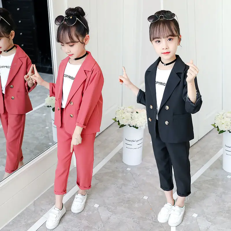 Slim Fit Girls Formal Wedding Suit for Baby Jacket+Pants Children 2pcs Home Kids Formal Suit Female Girls School Blazer