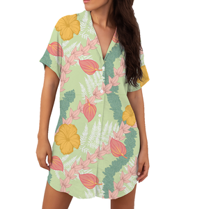 Commercio all'ingrosso della fabbrica del Loq basso delle donne T-Shirt Dress <span class=keywords><strong>Aloha</strong></span> Palaka stampa taglie forti stile Casual camicia di bambù nodo canapa abito da donna - Product Image 4