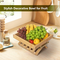 Natuurlijke Moderne Stijl Opvouwbare Fruit-En Voedselmand Met Handvat Bamboe En Hout Voor Thuis En Keuken Organizer Of Geschenkmand