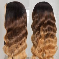 Perruque en cheveux vierges avec dentelle frontale HD 13x4, densité 180%, mèches colorées, couleur brun ombré blond miel, perruque humaine pour femmes noires