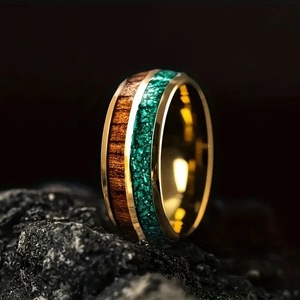 Bague pour homme en acier inoxydable, surface incurvée, incrustée de malachite et de <span class=keywords><strong>bois</strong></span> d'acacia, largeur 8 mm, modèle très vendu - Product Image 1