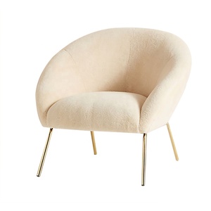 Faux Artificial Sheep Fur Teddy Fur Cover Leisure Chair with Luxury Metal Golden Base Living Room Accent Chair - Product Image 1