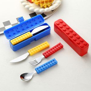 Cross-border <b>Building</b> <b>Block</b> Wheat Straw Eco-Friendly Simple Style Children's Knife Fork Spoon <b>Set</b> Assembled Western Portable - Product Image 5