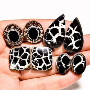 Gran oferta, par septariano negro, venta al por mayor, piedras preciosas de cuarzo Natural, par de cabujones septarianos negros sueltos para la fabricación de joyas - Product Image 6