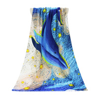 Serviette de bain en velours de coton personnalisée, écologique, en gros, avec impression numérique motif baleine, absorbante
