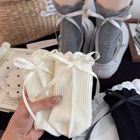 Nouvelle Arrivée WJN – Chaussettes mi-mollet respirantes en coton sans couture pour femme, style JK Lolita, avec bordure bouffante et nœud en ruban, pour usage quotidien