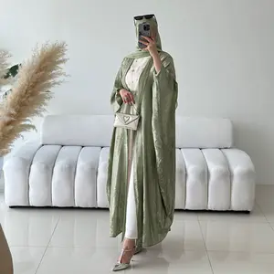 2024 New EID Cardigan Dubai abaya Shinny Polyester hồi giáo abaya phụ nữ ăn mặc Batwing tay áo Dubai Áo kaftan hồi giáo quần áo