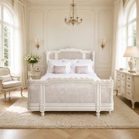 Lit en bois massif de chêne de qualité supérieure, design français durable, taille King, mobilier de chambre principale, incrustation en cannage sophistiquée, luxe