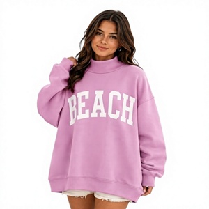 Sweat-shirt oversize en molleton biologique pour femme, col montant, couleur unie, avec impression brodée personnalisée, prix abordable - Product Image 1
