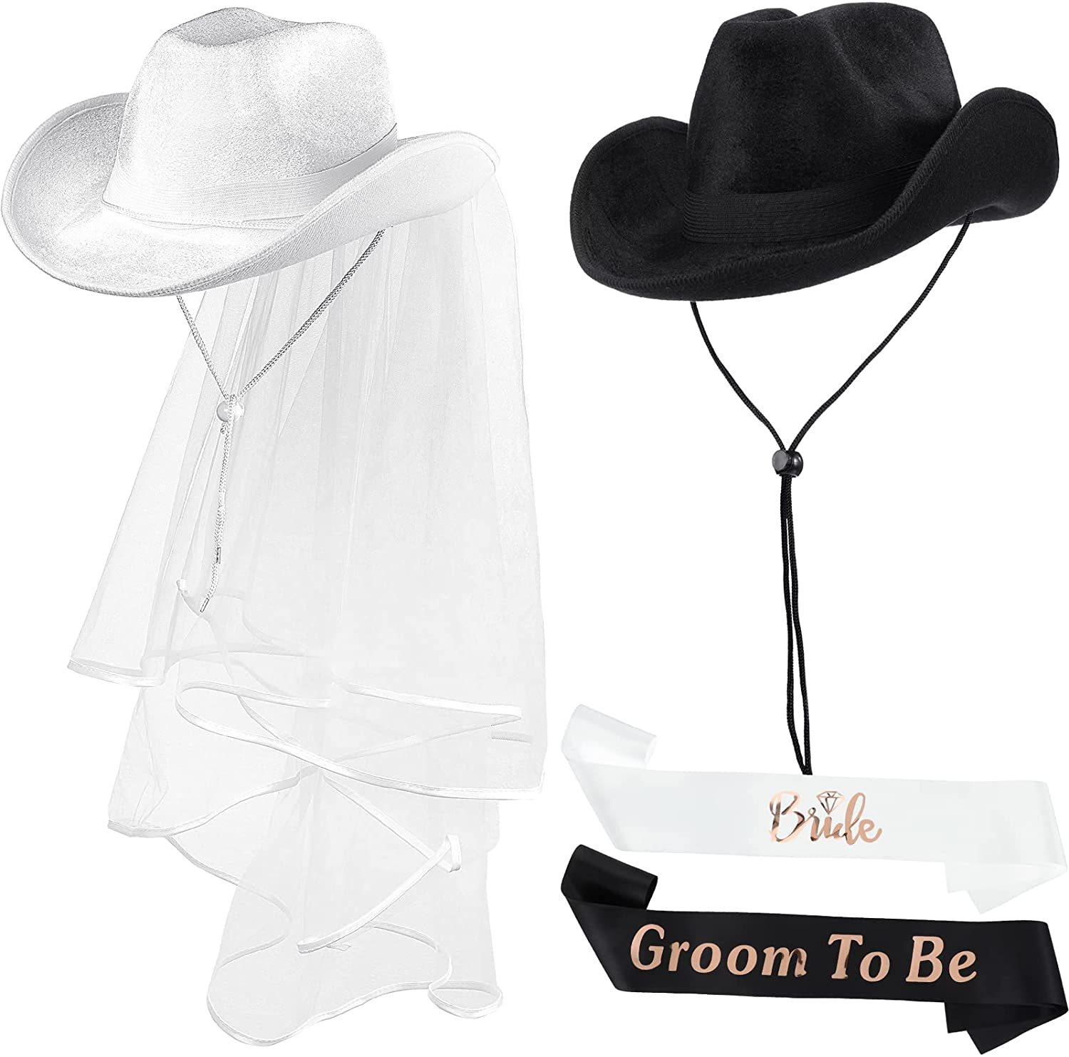 Bride To Be Cowboy Hat & Sash With Veil | Elegant Hen Party 