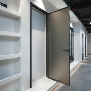 <span class=keywords><strong>Porte</strong></span> de salle de bain insonorisée à cadre en aluminium minimaliste, sur mesure, gris mat, à battants, pour maison moderne - Product Image 2