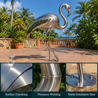 Sculpture de flamant rose personnalisée en acier inoxydable, artisanat métallique grandeur nature, poli miroir, grande décoration extérieure durable pour hôtel et place publique