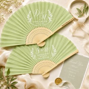 Custom Personalized Silk Folding Hand <b>Fans</b> With Logo for Wedding Guests - Product Image 3