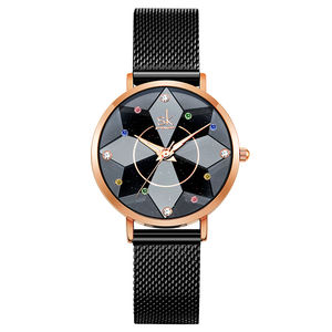 <span class=keywords><strong>Montre</strong></span> pour <span class=keywords><strong>femme</strong></span> tendance en alliage de haute qualité SK, avec cadran bleu en quartz, strass en moissanite, bracelet en maille milanaise tendance - Product Image 1