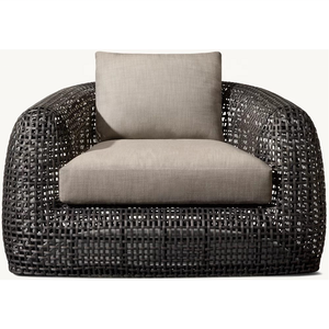 Lussuosa poltrona in vimini con cuscino in metallo Design moderno per soggiorno all'aperto o uso alberghiero - Product Image 1