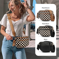 Sac bandoulière à carreaux avec mini-pochette amovible, sac banane à carreaux, vente en gros d'usine, sac à bandoulière à carreaux