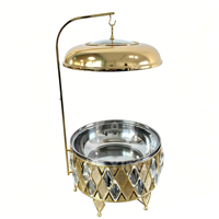 Ensemble de chauffe-plats suspendus de luxe en acier inoxydable doré 8L 10L avec base en cristal pour buffet, hôtel, mariage, banquet