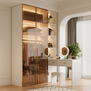 Armoire moderne de luxe à portes en verre, tige suspendue, étagères, tiroirs, solution de rangement peu encombrante pour le salon, les hôtels, les meubles - Product Image 4