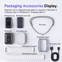 Enregistreur vocal IA et prise de notes avec plaque arrière magnétique remplaçable/clip/bracelet/lanière, 1 appareil, 4 modes de port, 8-128 Go, OEM